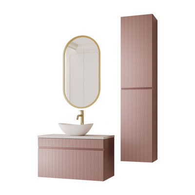 80 mm Wall Mounted Combined Vanity Unit with Vessel Ceramic Basin