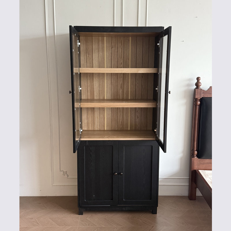 Modern Display Cabinet With Adjustable Glass Shelves Mdf Durable Finish For Living Room, Kitchen, Or Workspace