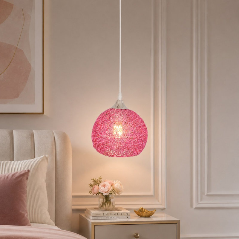 Luminaire suspendu à cordon réglable en fil d'aluminium rose 7,09 po (ampoule E26 chaude incluse)