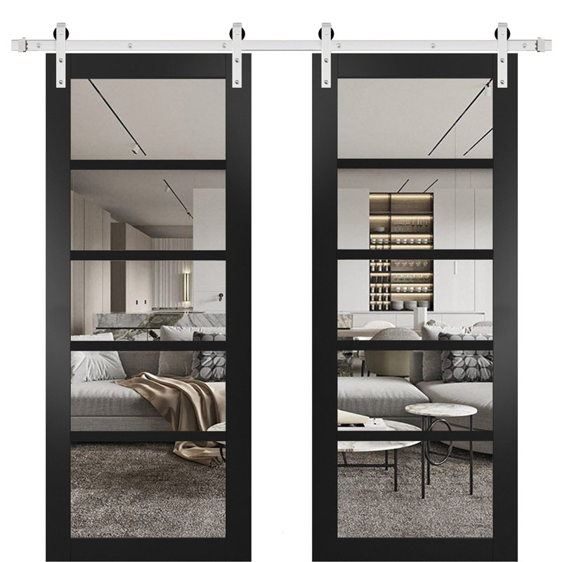 Portes de grange en bois Quadro, 17 po x 79,5 po, Noir