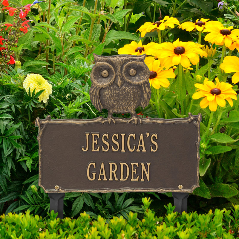 Owl Personalized Garden Sig, Bronze/Gold, Yes