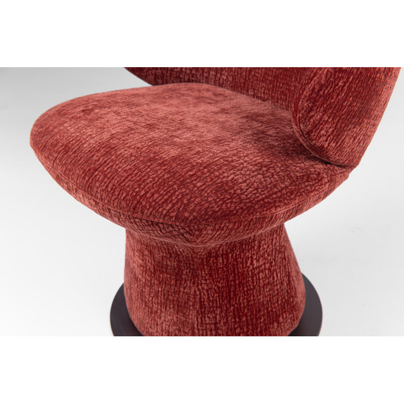Sculptural Swivel Accent Chair In Luxe Crimson Chenille