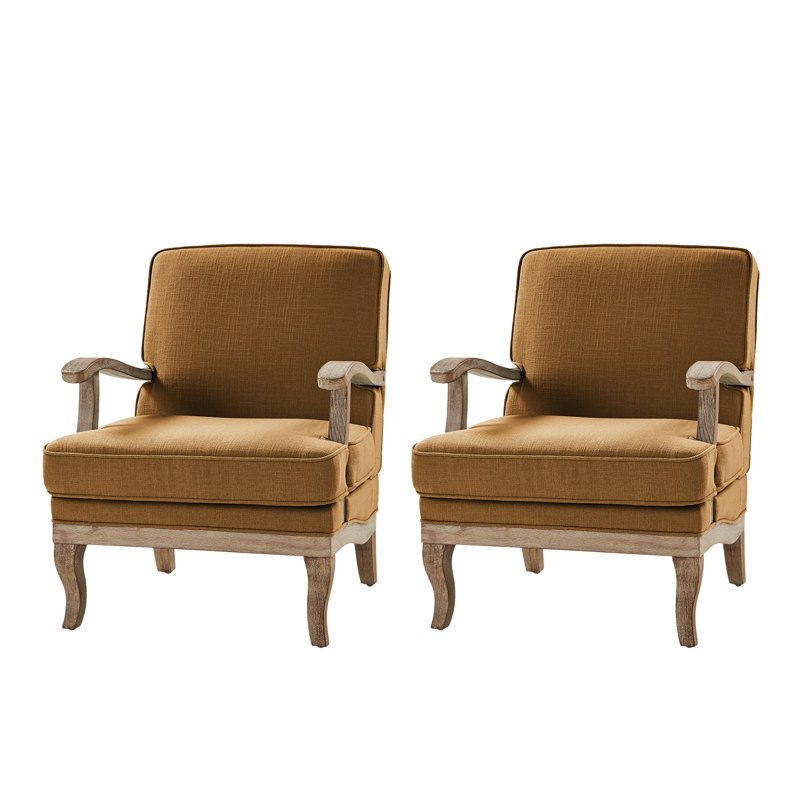 Amilio 28" W Farmhouse Polyester Armchair with Solid Wood Legs, Gold