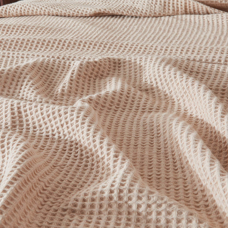 Couverture 100% coton gaufré Minali, Très grand, Taupe