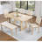 6 Piece Dining Table Set with Bench, Wooden Rectangular Kitchen Table Set with Bench and 4 Upholstered Chairs, U-shaped base