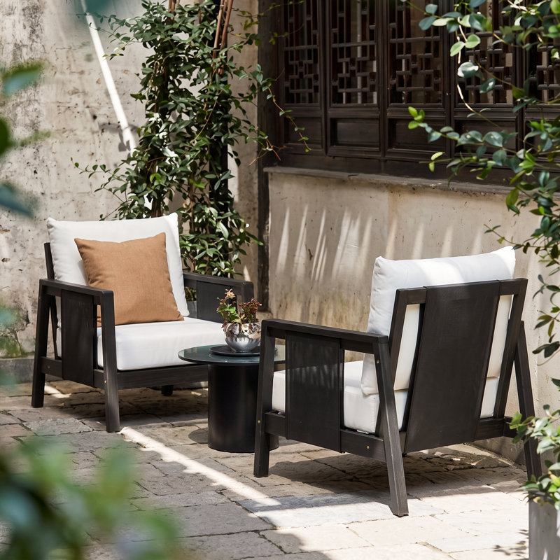Calera Modern Coastal Acacia Wood Outdoor Club Chair with Outdoor Mesh Accents and Water-Repellent Cushions, 2