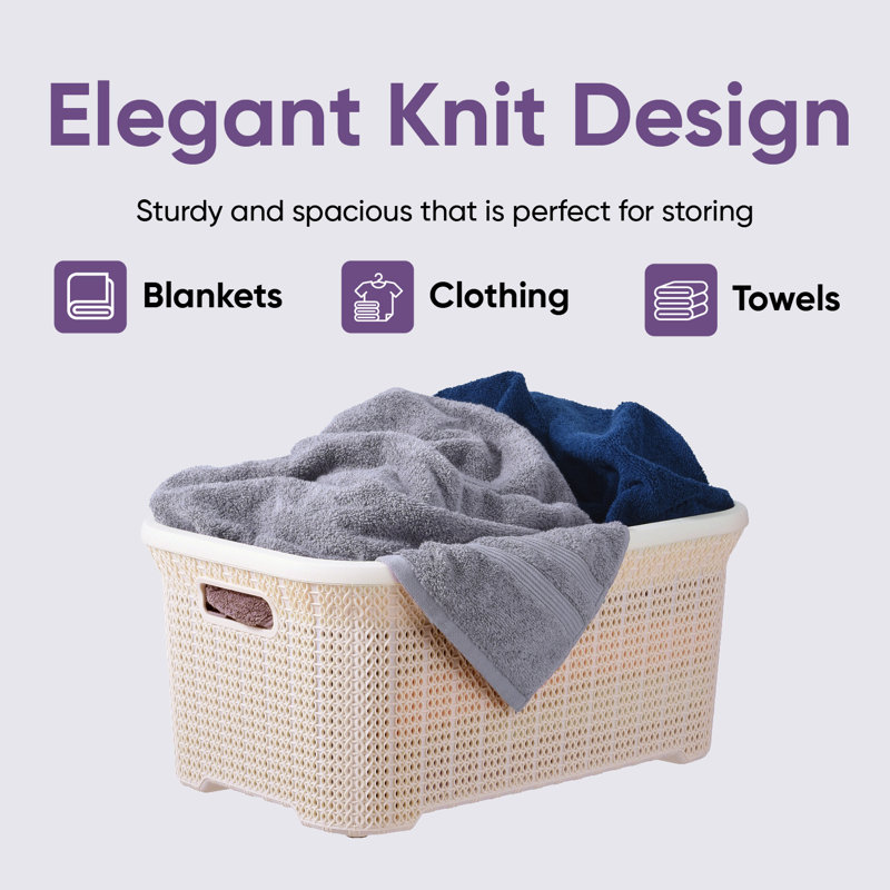 35 L Knit Design Laundry Basket, Beige/Brown