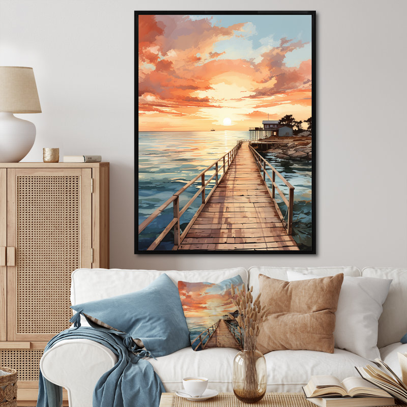 Miami Sunset Pier II, reproduction sur toile, H 44 po x l 34 po x P 1,5 po, Cadre flottant noir