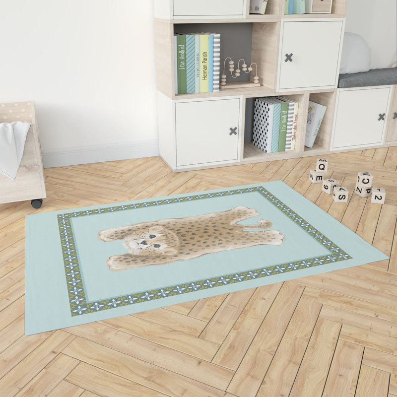 Lil Lying Leopard Kids Play Mat, Blue, Rectangle 5' x 7'