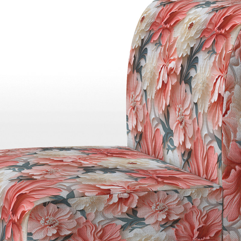 Upholstered Tropical Accent Slipper Chair C, Subdued Coral Tropical Pattern I
