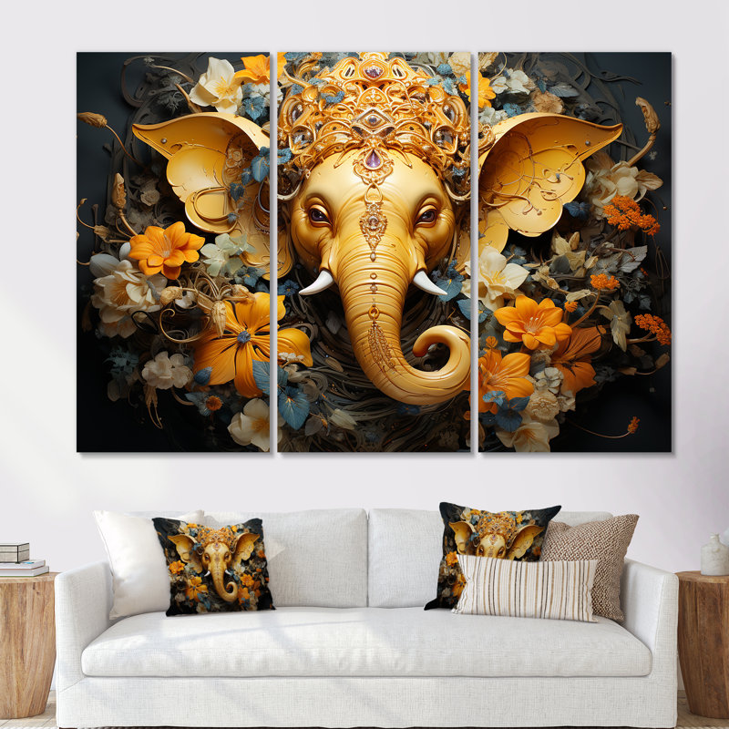 «Hindu Ganesha Elephant God Curmeric Tints», ensemble d'art sur toile, H 28 po x l 36 po x P 1 po, Toile tendue