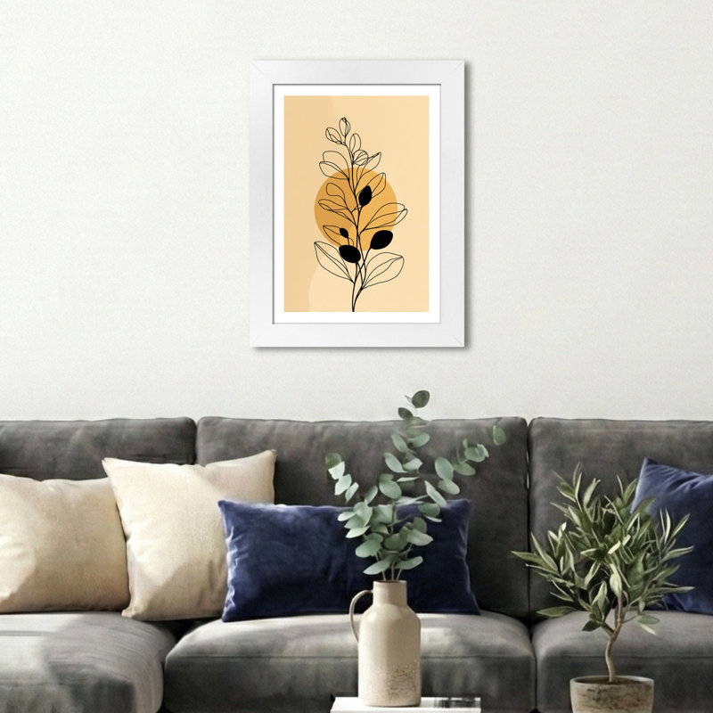 Scandinavian Minimalist Eucalyptus Line Art Wall Art - Subtle Beige Botanical Composition, Premium Home Decor Giclee Art Print 1 Piece Wall Art