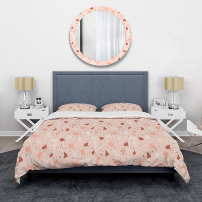 Ensemble de housse de couette Mid-Century rose et brun Terrazzo I - polyester microfibre