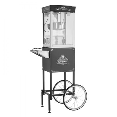 Popcorn Machine with Cart, 8oz Stainless Steel Kettle, 800W Commercial Popcorn Maker, 48 Cups per Batch Theater Style Popper, with 2-Button Control Glass Wall PC Door 1 Scoop 3 Spoons, Black
