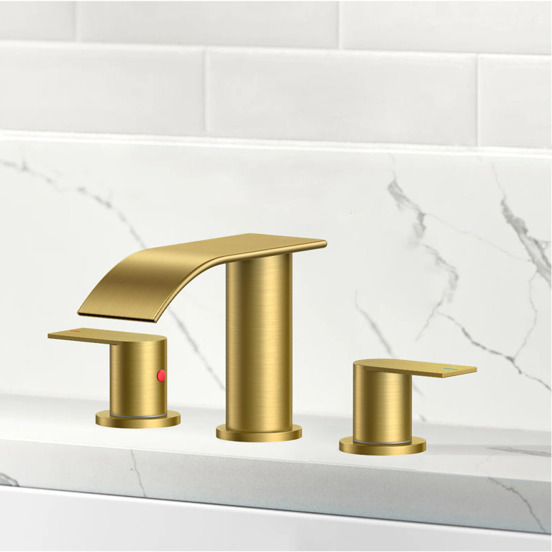Cascade Pro 8-Inch Widespread Waterfall Bathroom Faucet - Dual Handle, With CUPC Supply Hoses & Metal Pop-Up Drain