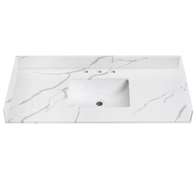 48" Quartz Single Bathroom Vanity Top with Sink and 3 Faucet Holes（No Cabinet)