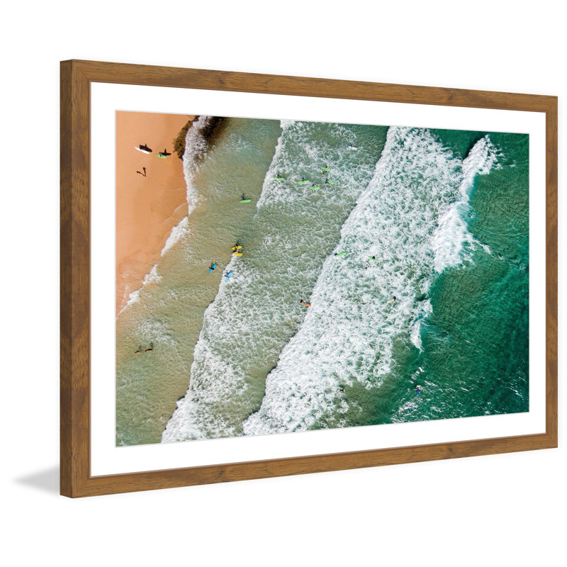 «Crashing Waves», reproduction de photo encadrée, H 12 po x l 18 po, Brun moyen encadré