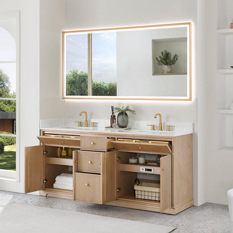 Meuble-lavabo double 72 po en chêne naturel Noe, 72"
