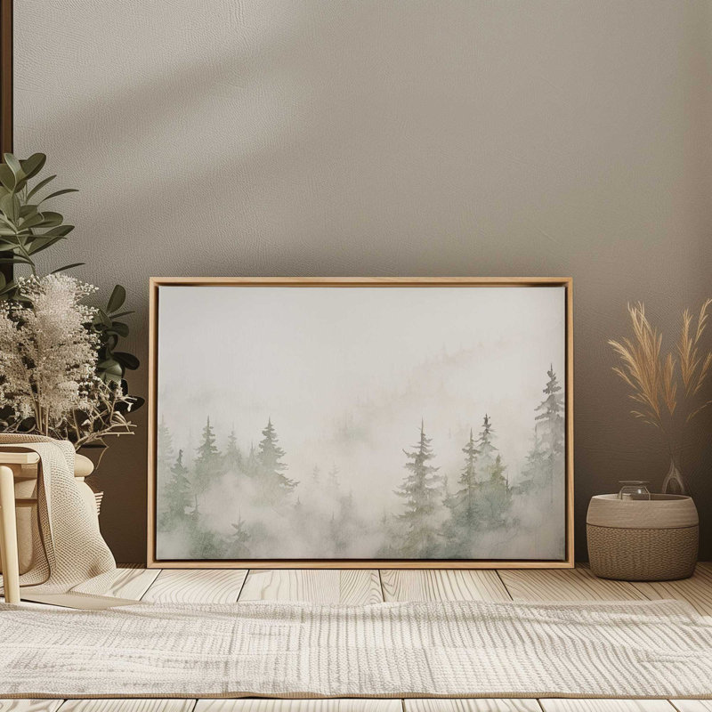 «Misty Forest Scene», reproduction sur toile, Encadrement doré, H 8,75 po x l 12,75 po x P 1,75 po, 1