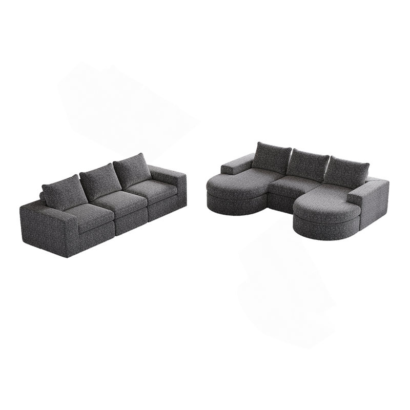 Canapé modulaire courbé avec méridienne Chenille Cloud, Gris chenille