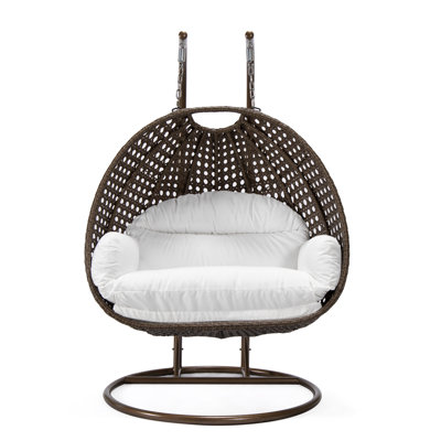 Fauteuil d'œuf d'extérieur en osier pour 2 personnes avec support et coussins Mendoza - Double balancelle suspendue résistante aux rayons UV pour patio et jardin