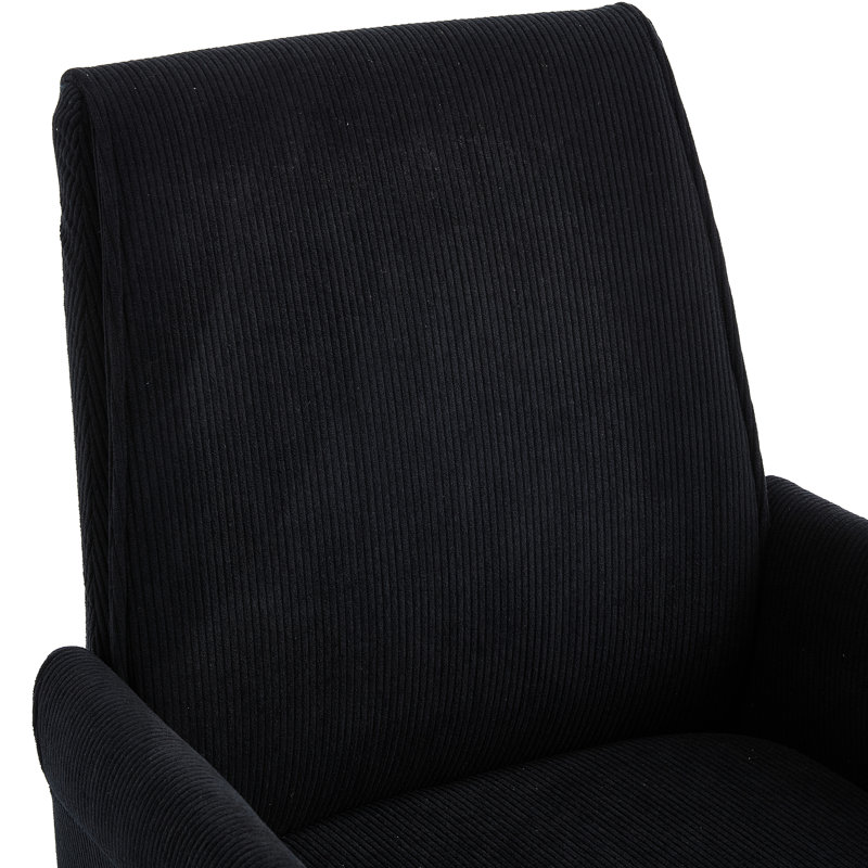 Chaise de bureau ergonomique à dossier mi-haut et relevable, en velours côtelé noir rayé, base en métal doré, coussin en mousse à mémoire de forme souple, forme en S pour un soutien lombaire, un confort des épaules et des coudes, coutures de haute précision.