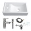 Combiné de lavabo mural de 16 pouces MEJE, petit lavabo de vestiaire, lavabo de salle de bain rectangulaire en céramique - ensemble de lavabo à gauche (avec robinet et bonde escamotable)