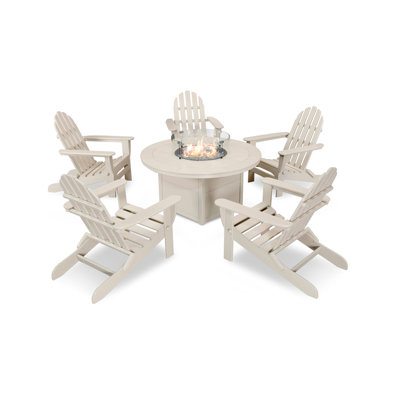 POLYWOOD Classic Folding Adirondack 6-Piece Conversation Set with Fire Pit Table