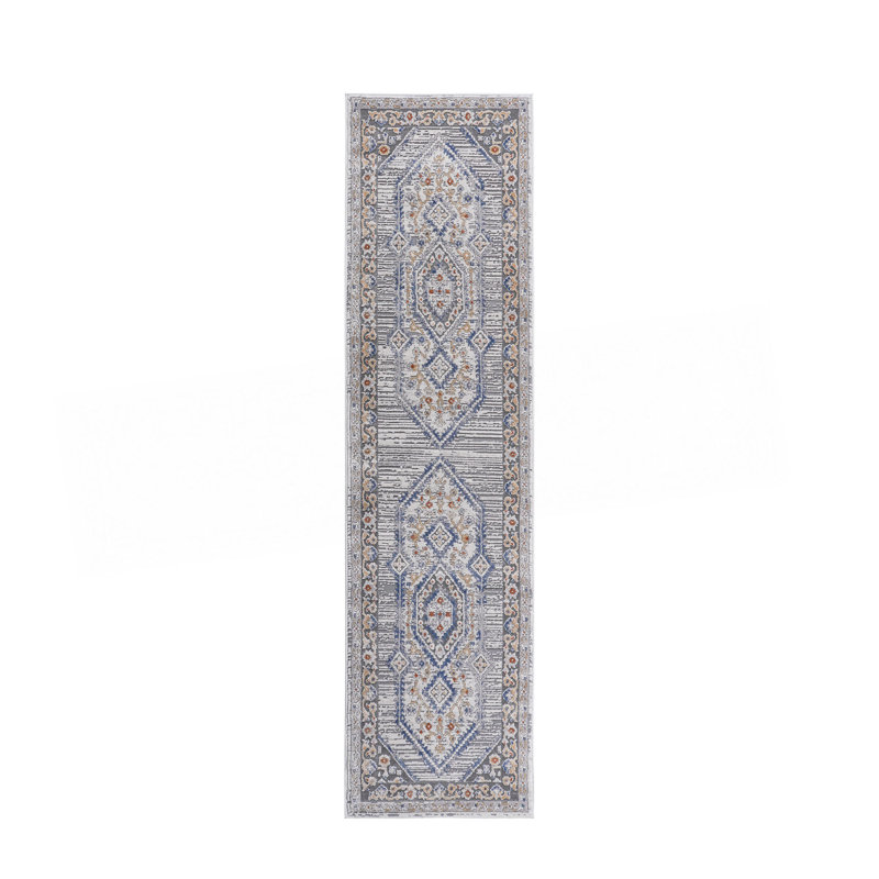 Collection Blue/Cream/Bordered Non-Shedding Living Room Bedroom Dining Home Office Stylish And Stain Resistant Area Rug