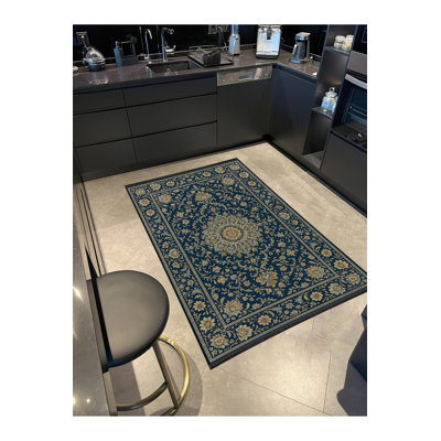 Tapis tissé traditionnel bleu marine Mosso