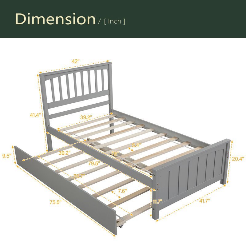 Lit plateforme simple avec lit gigogne, Gris