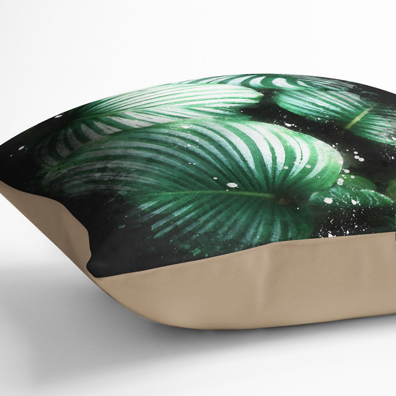 Gathered Plant Leaves Paint Splash Cushion with Filling, Stone, 55cm H x 55cm W x 20cm D