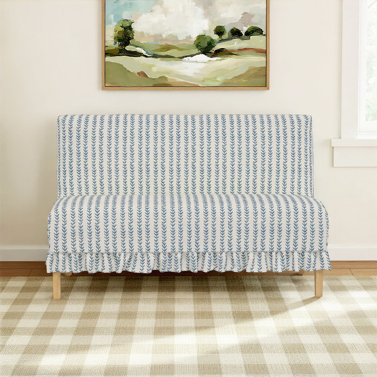 Maggie 57" Bench, Vine Stripe Dusty Blue