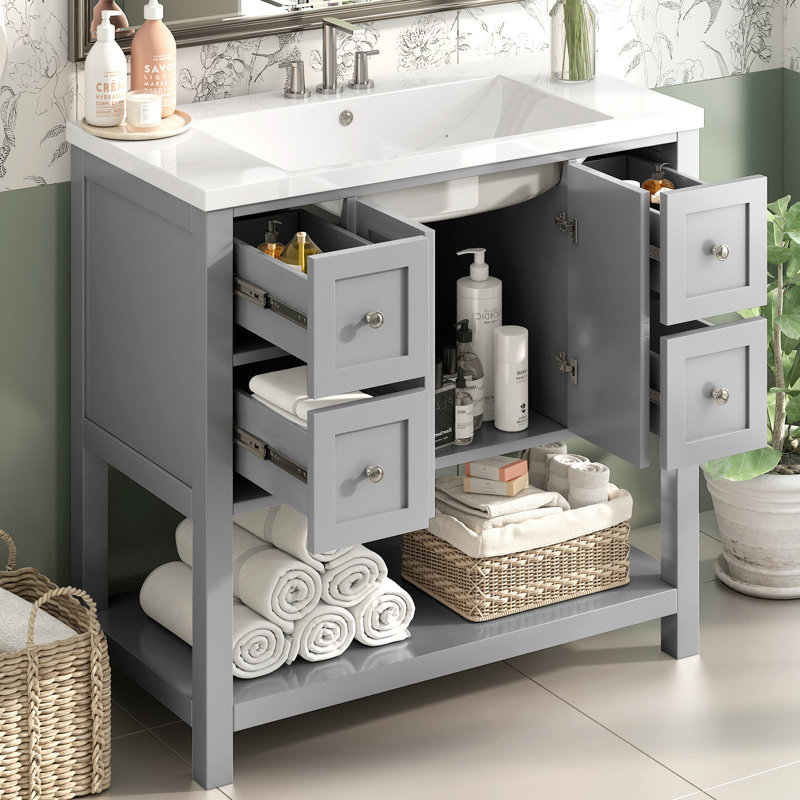 Meuble-lavabo simple 36 po avec plateau en résine Rilynne, Gris