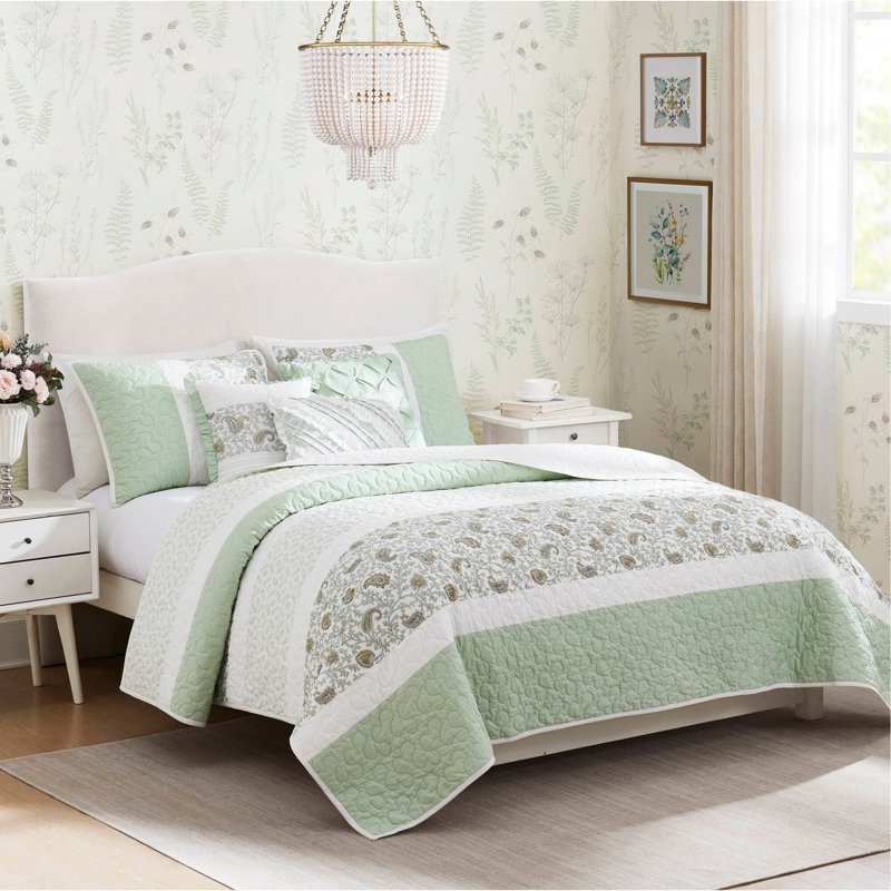 Ensemble de courtepointe en percale de coton 6 pièces avec coussins décoratifs