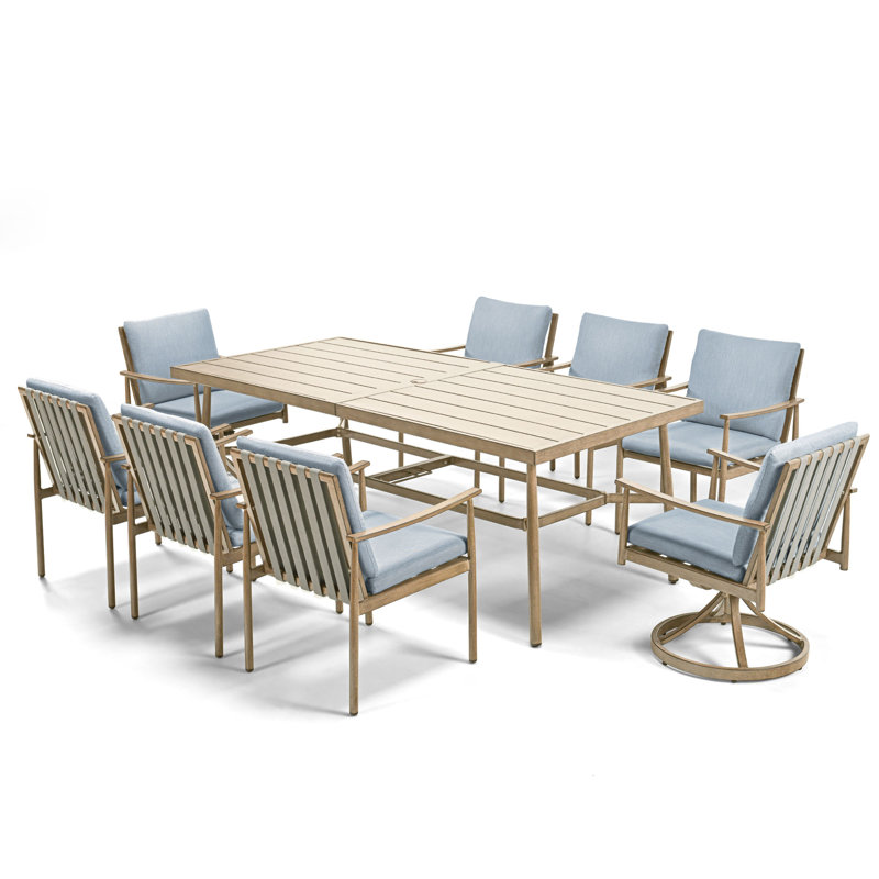 Ensemble repas extérieur pour 8 personnes Mariène, Beige, Bleu