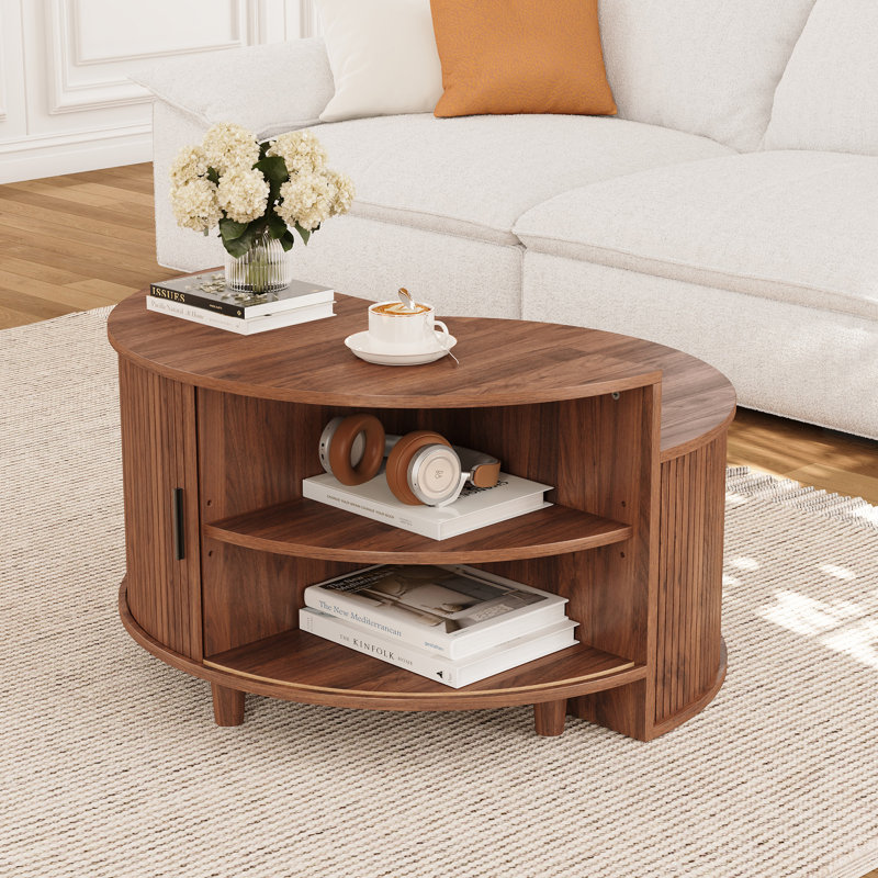 Round Coffee Table With Storage, Walnut