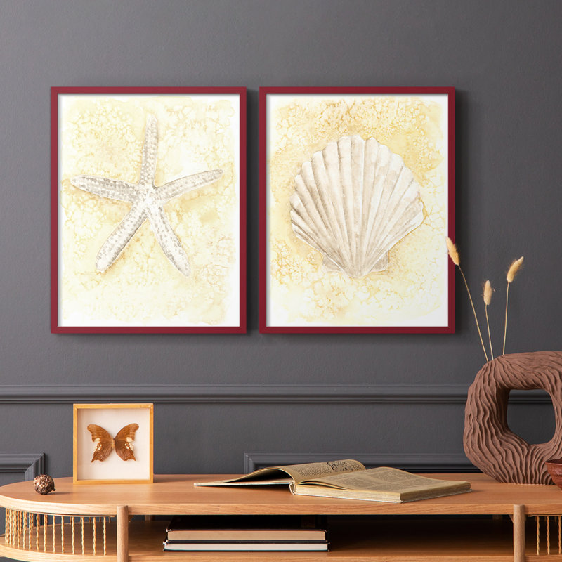 Impression encadrée Salty Seashell I-Premium - prête à être accrochée - aucun clou requis - aucun clou requis, Rouge