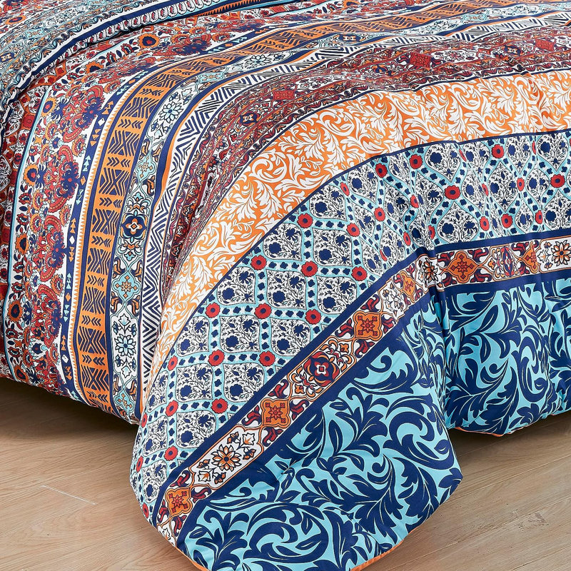 Bohemian Multicolor Queen Microfiber Comforter Set with Pillow Shams