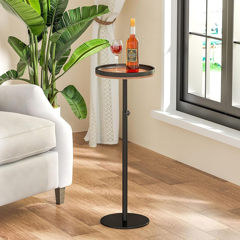 Table réglable à hauteur réglable pour les petits espaces, table d'appoint Martini à piédestal pour le salon, la chambre à coucher ou le canapé, finition brun rustique