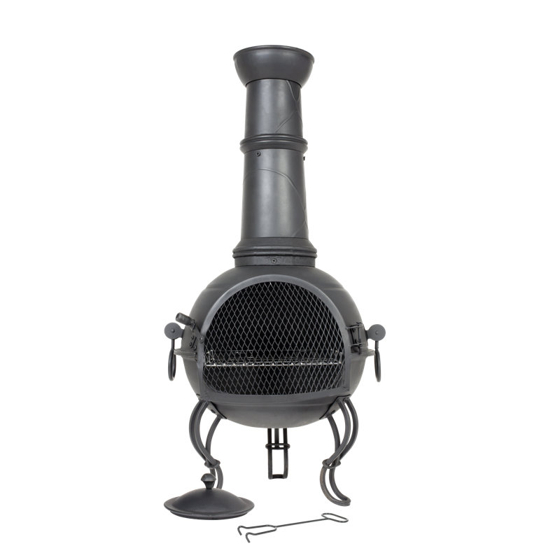 La Hacienda Murcia Large Steel Chimenea With Grill, 107 cm H x 43 cm W x 43 cm D