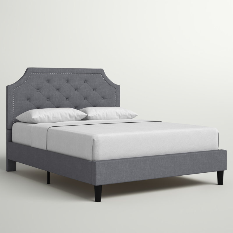 Aluino Arched Button Tufted Upholstered Platform Bed Frame - No Box Spring Required, Full / Double, Light Gray