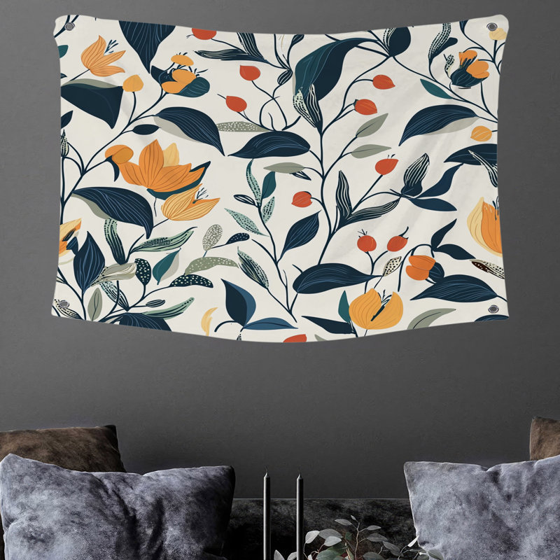 Tapisserie murale à motif botanique - décoration murale florale, H 50 po x l 60 po