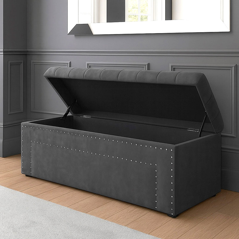 Duke Ottoman Storage Box - Chesterfield Upholstered Blanket Box - Plush Velvet Ottoman Bench with Storage, H43 x W90 x D40cm