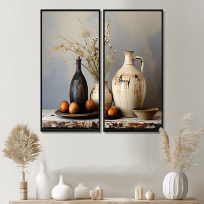 Artisanat de poterie rétro blanc floral - art mural surdimensionné de poterie Boho 2 pièces