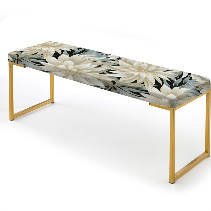 Banc floral rembourré or, Exotic Grey And White Flowers Pattern