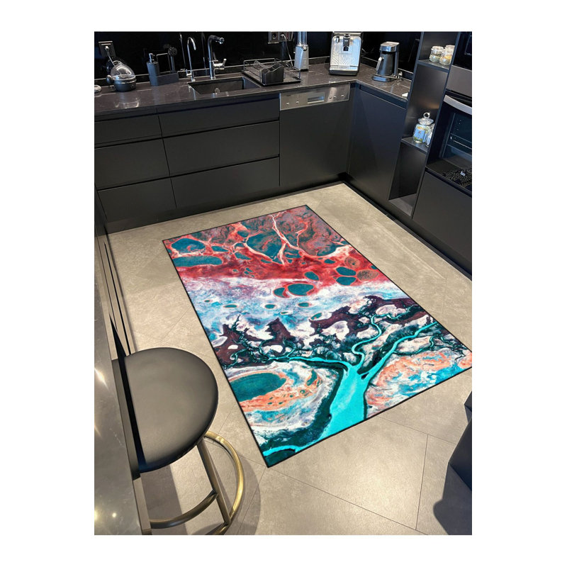 Tapis décoratif moderne à motifs multicolores lavables, Sous-tapis carré 3 pi 3 po inclus