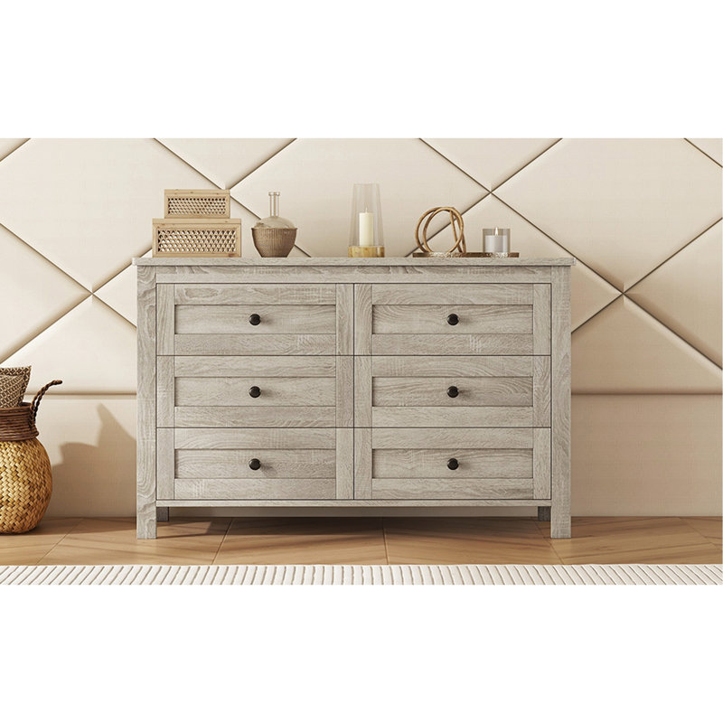 Commode en bois de style rétro avec 6 tiroirs, armoire de rangement pour chambre à coucher, Gris antique