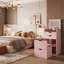 Bureau de coiffeuse rose 3 en 1 avec miroir rabattable, 2 tiroirs, rangement de tabouret caché et éclairage à DEL 3 couleurs