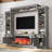 Donyell Farmhouse 98"W Wall Unit Entertainment Center For Tvs Up To 70" with Fireplace,Gray-99828123-100542014